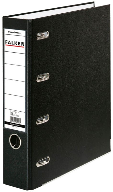 Falken Breed Dubbele ordner A4 70 mm Zwart 4 Ringen S70 Karton, PP (Polypropeen) Liggend