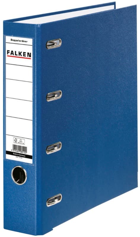 Falken Breed Dubbele ordner A4 70 mm Blauw 4 Ringen S70 Karton, PP (Polypropeen) Liggend