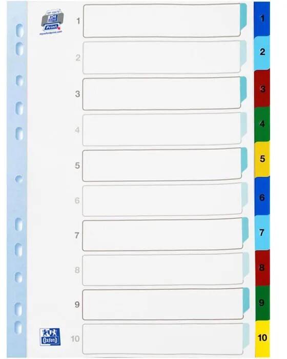 OXFORD 1 tot 10 Numerieke tabbladen A4 Wit 10 tabs PP (polypropeen) 11 Gaten 400013907