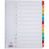 Office Depot 1 tot 12 Tabbladen A4+ Wit Kleurenassortiment 12 tabs Karton Rechthoekig 11 Gaten 12 Vellen