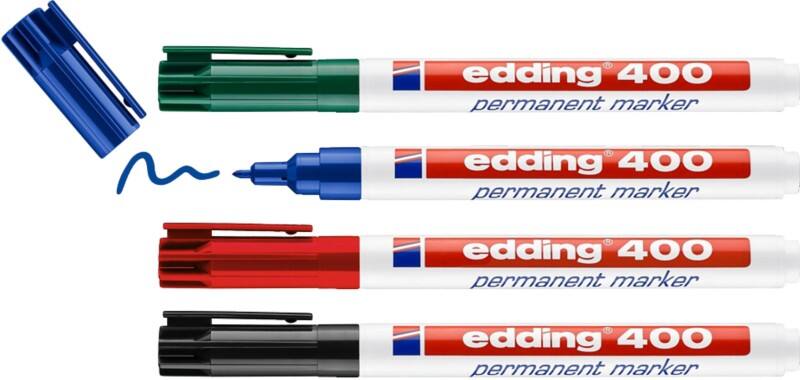 edding 400 Permanentmarker Extra Fijn Ronde punt - 1 mm Kleurenassortiment Navulbaar Waterbestendig 4 Stuks à 4