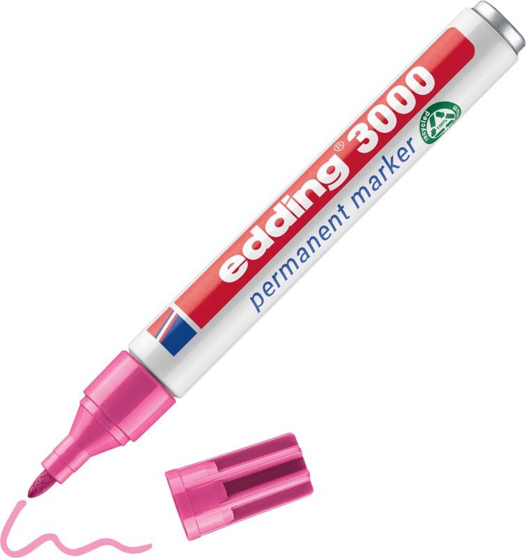 edding 3000 Permanentmarker 100% Gerecycled Medium Ronde punt 1,5 - 3 mm Roze Navulbaar Waterbestendig