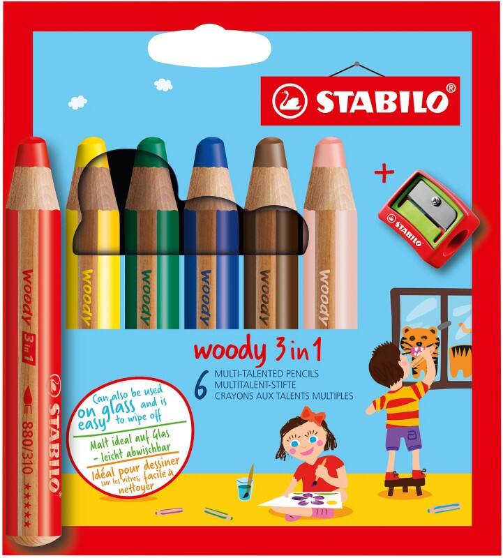 STABILO Woody 3 in 1 Kleurpotloden Kleurenassortiment 8806-2 6 Stuks