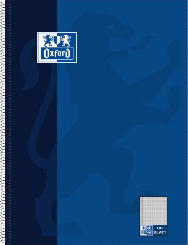 OXFORD Schrijfblok A4+ Geruit Spiraal gebonden Gelamineerd karton Blauw Geperforeerd 160 Pagina's