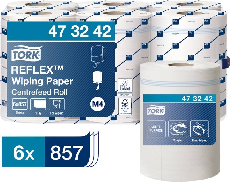 Tork Reflex Poetspapier Pulp Wit 33,5 x 19,4 cm 401094 6 Rollen à 857 Vellen