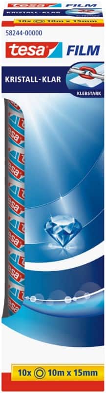 tesa Plakband tesafilm Kristall-Klar 58244 Transparant 15 mm (B) x 10 m (L) PP (Polypropyleen) 10 Rollen