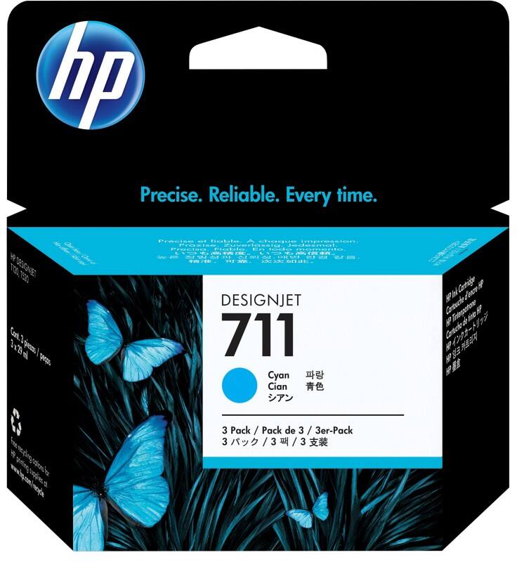 HP 711 originele inktcartridge CZ134A cyaan multipak 3 stuks
