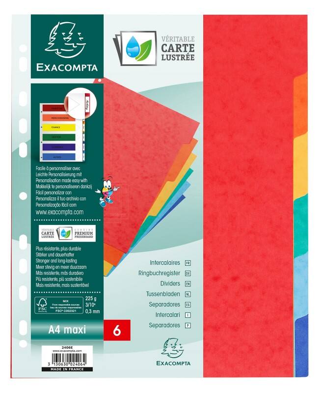 Exacompta Genuine Premium Pressboard Blanco Blanco tabbladen A4+ Multikleur 6 tabs Gemarmerd karton 18 Gaten 2406E