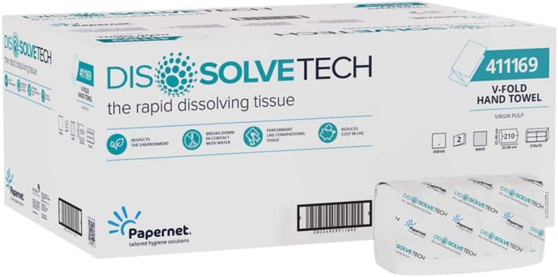 Papernet Dissolve Tech Papieren handdoeken V-vouw Wit 2 vouwen 403831 210 vellen 15 stuks