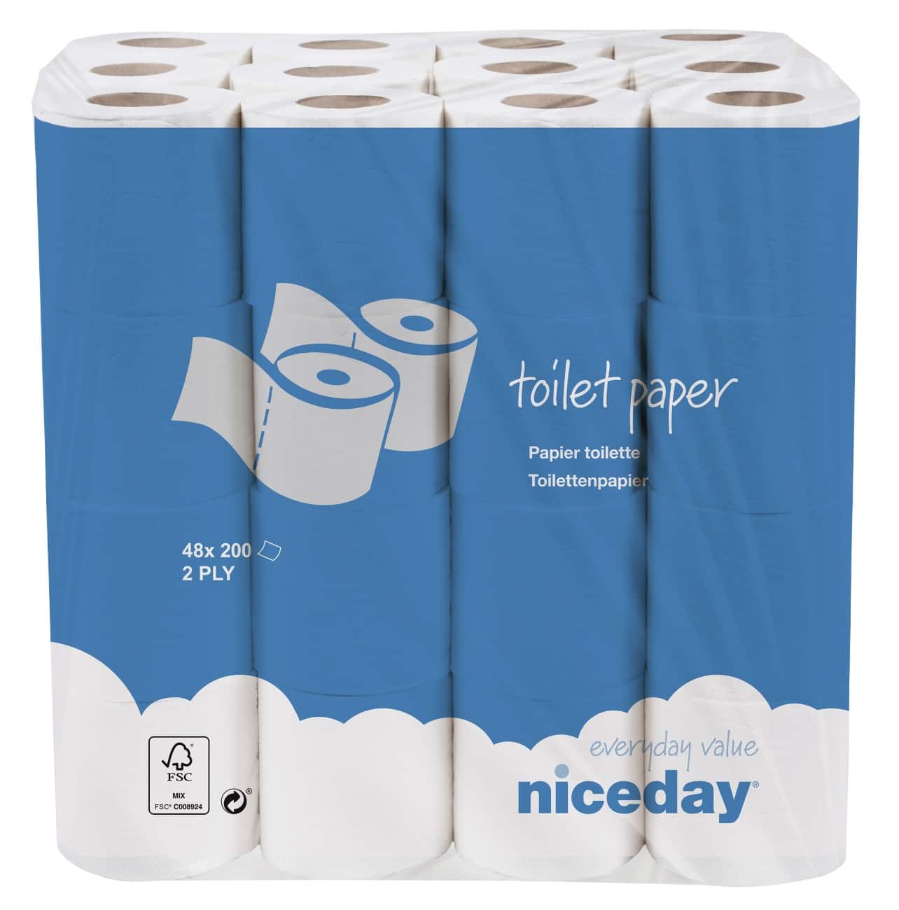 Niceday Toiletpapier 2-laags Standaard 48 rollen van 200 vellen