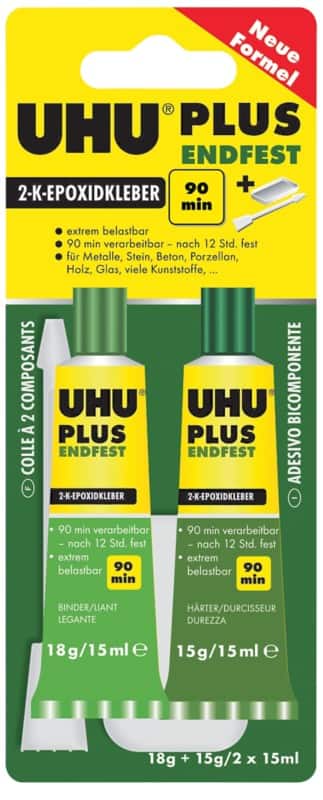 UHU PLUS ENDFEST Lijm Permanent Vloeibaar Transparant 2 Stuks à 15 ml