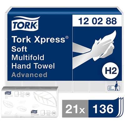 Tork Xpress Advanced Handdoeken H2 M-vouw Wit 2-laags 120288 21 Stuks à 136 Vellen