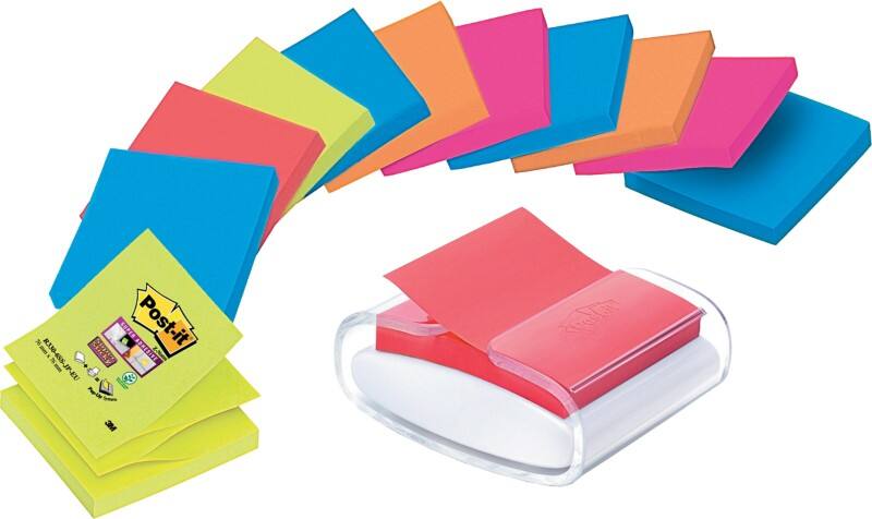 Post-it Super Sticky Z-Notes Pro Dispenser Wit met 12 blokken Z-Notes 76 x 76 mm Kleurenassortiment van 90 Vellen