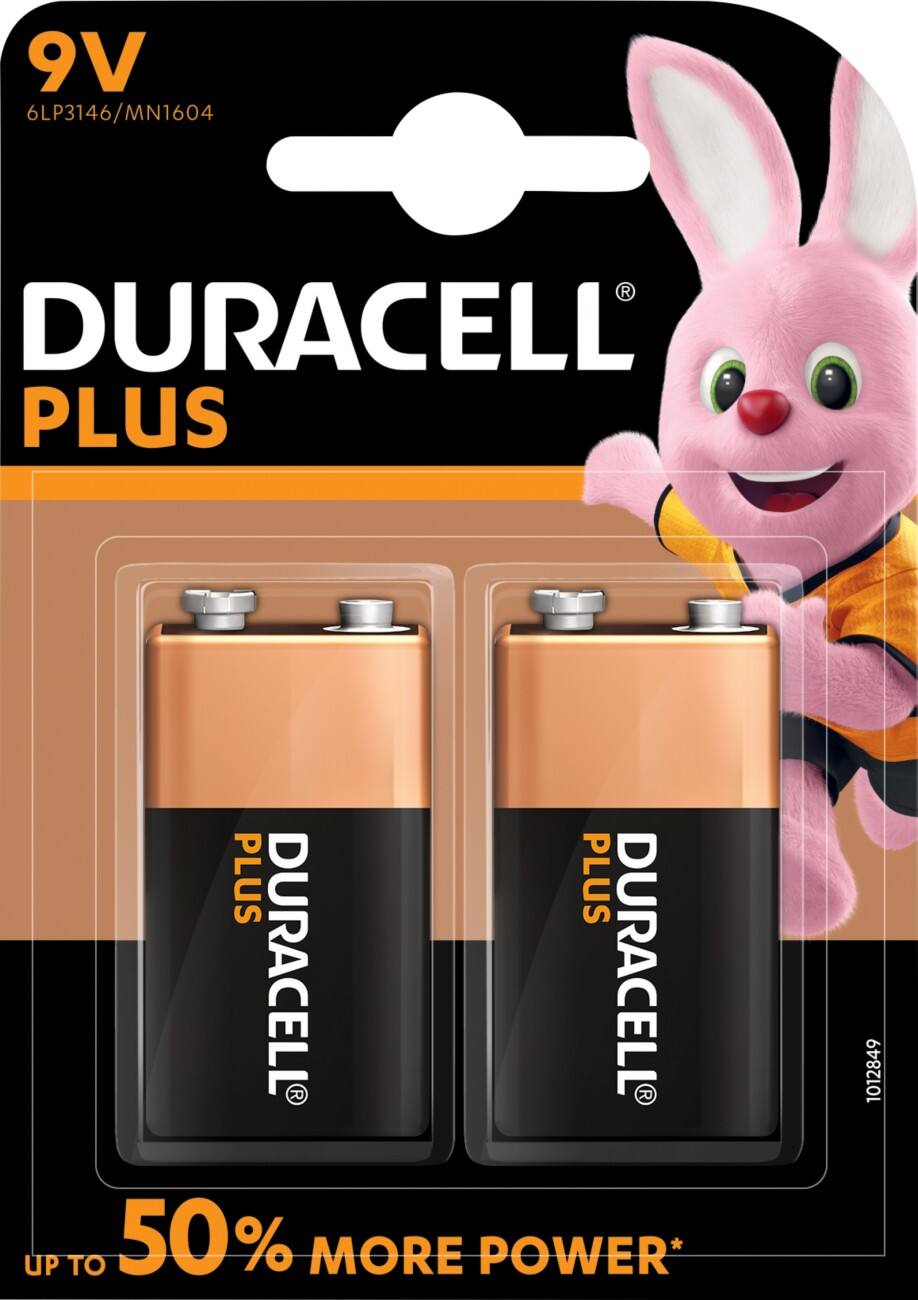 Duracell 9V Alkaline Batterijen Plus Power MN1604 6LR61 9V 2 stuks