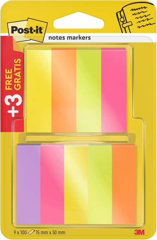 Post-it Indexen Rechthoekig 1,5 x 5 cm Kleurenassortiment 670P63 9 Stuks à 100 Strips