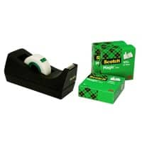 Scotch Plakbandafroller C38 Zwart met 4 rollen Scotch Magic Tape 810 Onzichtbaar Mat 19 mm (B) x 33 m (L) kleine kern