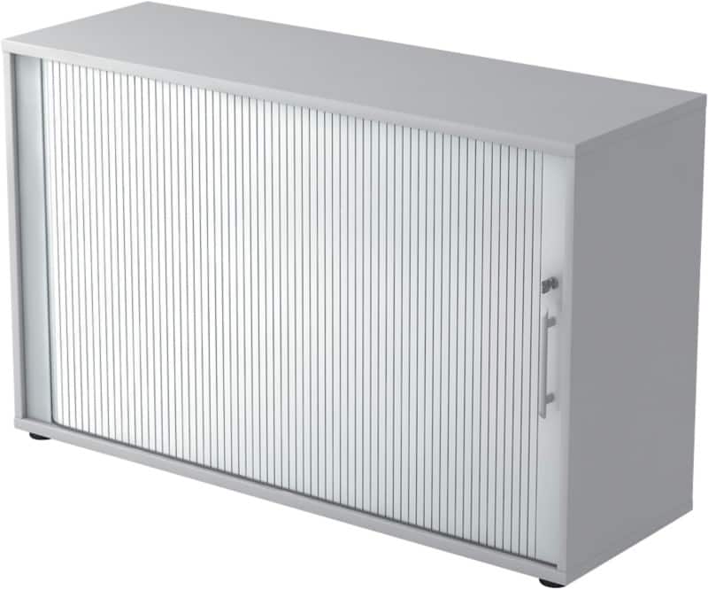 Hammerbacher Roldeurkast Gemelamineerde spaanplaat 1 Plank Afsluitbaar 1.200 x 400 x 748 mm Grijs, zilver