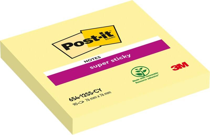 Post-it Super Sticky Notes 76 x 76 mm Geel Vierkant Blanco 90 Vellen