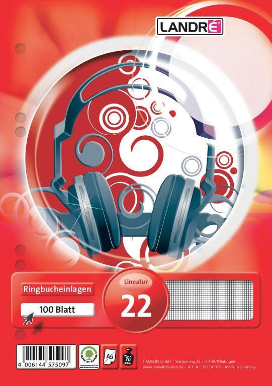 LANDRÉ A5 Ringbandinterieur Wit Geruit 100 Vellen