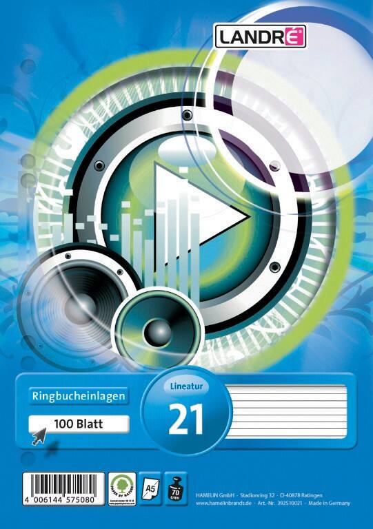 LANDRÉ A5 Ringbandinterieur Wit Gelinieerd 100 Vellen