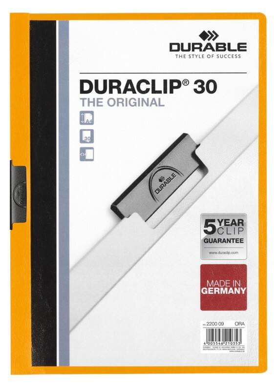 DURABLE Duraclip Klemmap 30 Vellen A4 Oranje