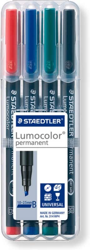 STAEDTLER 341 Whiteboard-marker Kleurenassortiment Ronde punt 97% Gerecycled 4 Stuks