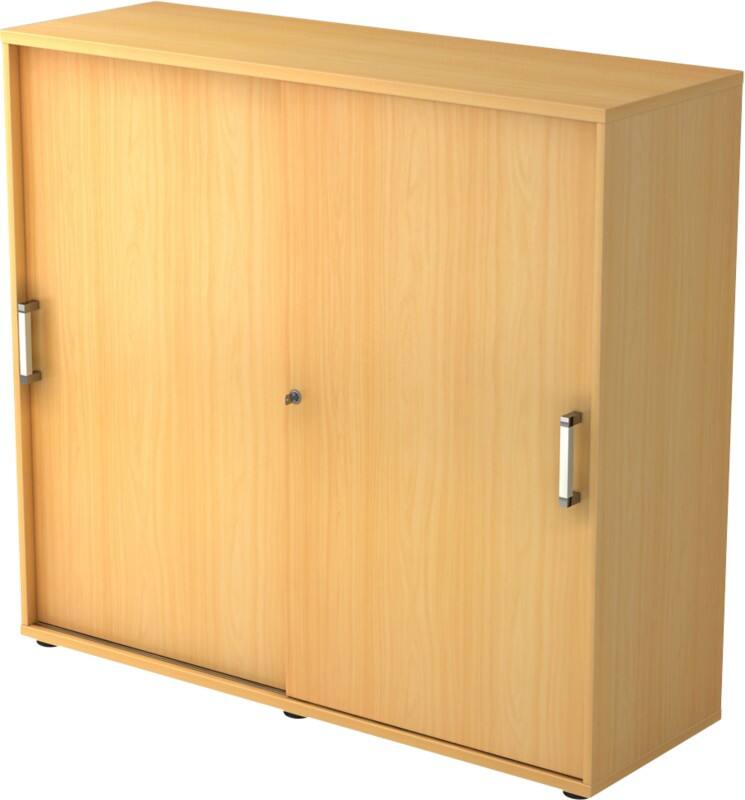 Hammerbacher Schuifdeurkast Spaanplaat 2 Planken Afsluitbaar 1.200 x 400 x 1.100 mm Beuken Bruin