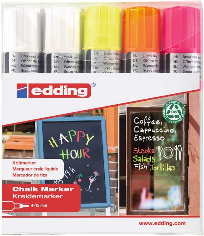edding E4090 Niet-permanent Krijtmarker Kleurenassortiment Extra breed Beitelpunt  5 Stuks