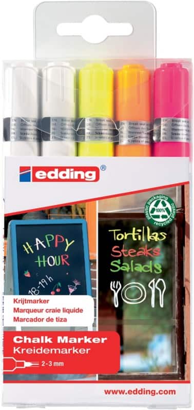 edding Niet-permanent Krijtmarker Kleurenassortiment Medium Ronde punt  5 Stuks