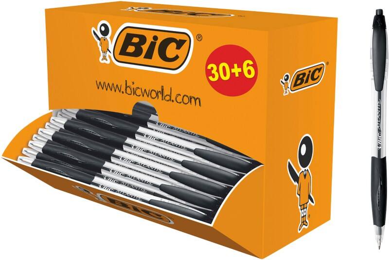 BIC Atlantis Classic Intrekbaar Balpen Zwart 0,4 mm Medium Balpen Navulbaar 36 Stuks