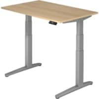 Hammerbacher Zit-sta-bureau Elektrisch in hoogte verstelbaar Rechthoekig Eiken, zilver T-voet 1.200 x 800 x 720 mm