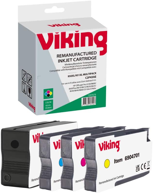 Viking 950XL / 951XL compatibele HP inktcartridge C2P43AE zwart, cyaan, magenta, geel multipak 4 stuks