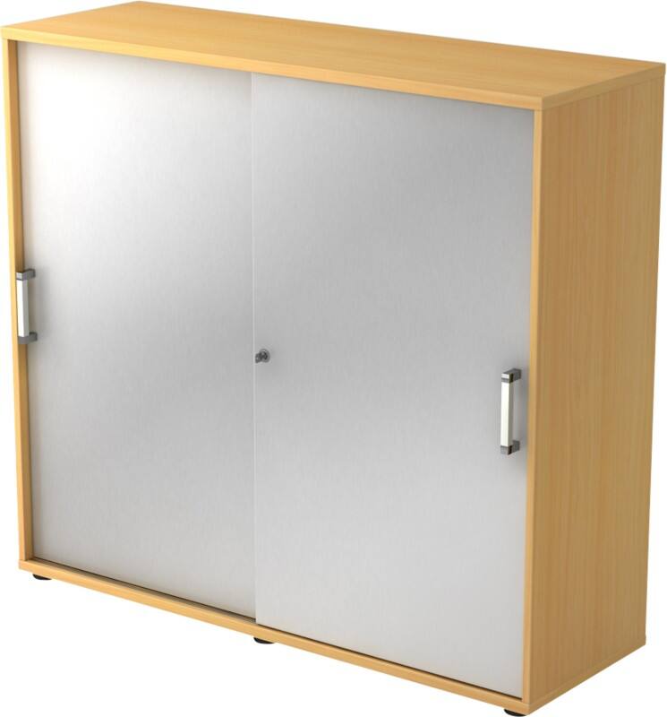 Hammerbacher Schuifdeurkast Spaanplaat 2 Planken Afsluitbaar 1.200 x 400 x 1.100 mm Beuken Bruin, zilver