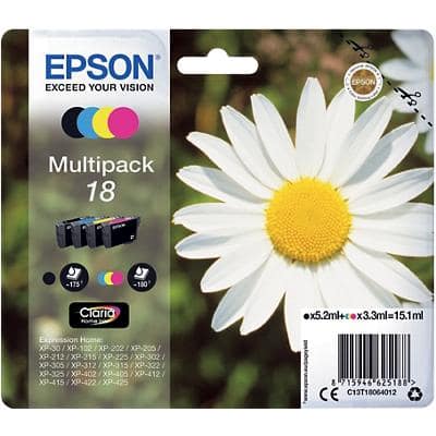 Epson 18 Origineel Inktcartridge C13T18064012 Zwart, cyaan, magenta, geel Multipak  4 Stuks