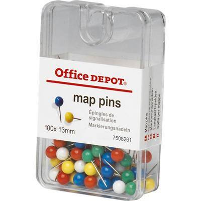 Office Depot Landkaartspeld Punaises Bol Metaal, plastic Kleurenassortiment Pak van 100 stuks