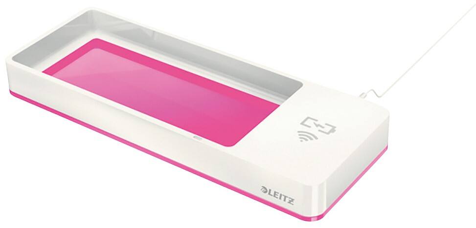 Leitz WOW Bureau Organizer Duokleur met Qi Inductie Oplader Wit, Roze 26,6 x 10,1 x 2,8 cm