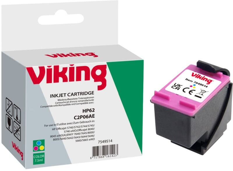 Viking 62 compatibele HP inktcartridge C2P06AE cyaan, geel, magenta