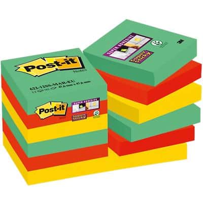 Post-it Super Sticky Notes 47,6 x 47,6 mm Marrakesh Kleuren 12 Blokken van 90 Vellen