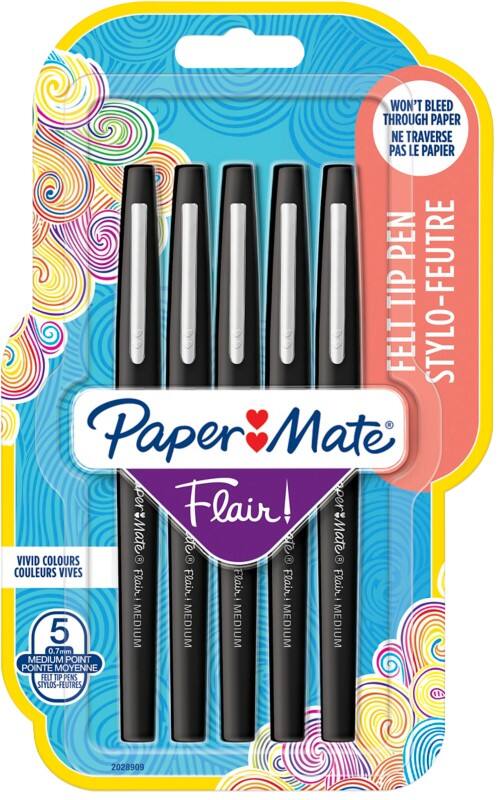 Papermate Fineliner 0,7 mm Viltstift Zwart Flair 5 Stuks
