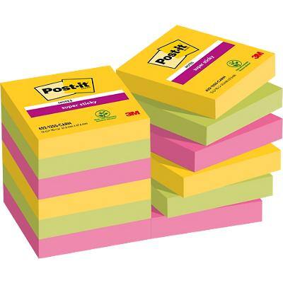 Post-it Super Sticky Notes 47,6 x 47,6 mm Rio Kleuren 12 Blokken van 90 Vellen