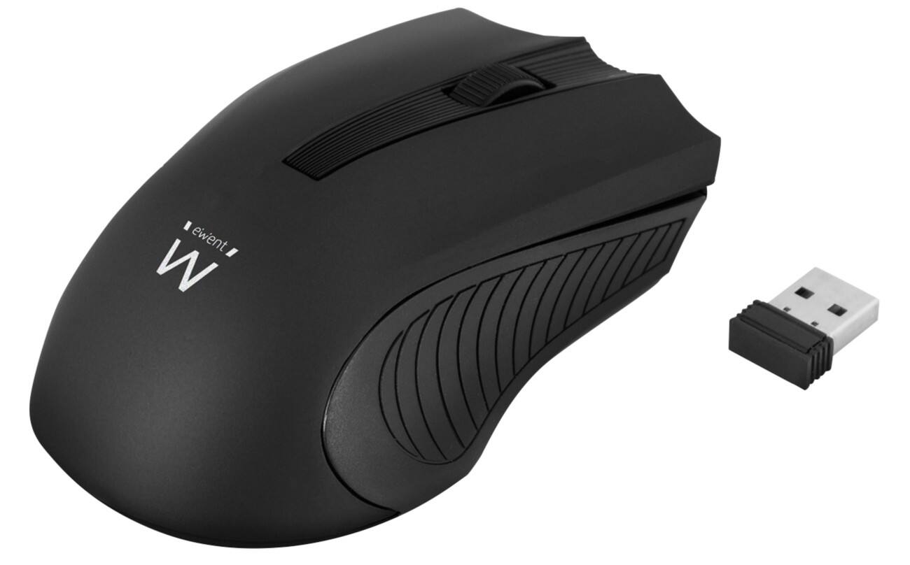 ewent Draadloze Muis EW3221 Optisch voor Rechts- en Linkshandige gebruikers USB-A Nano ontvanger Zwart