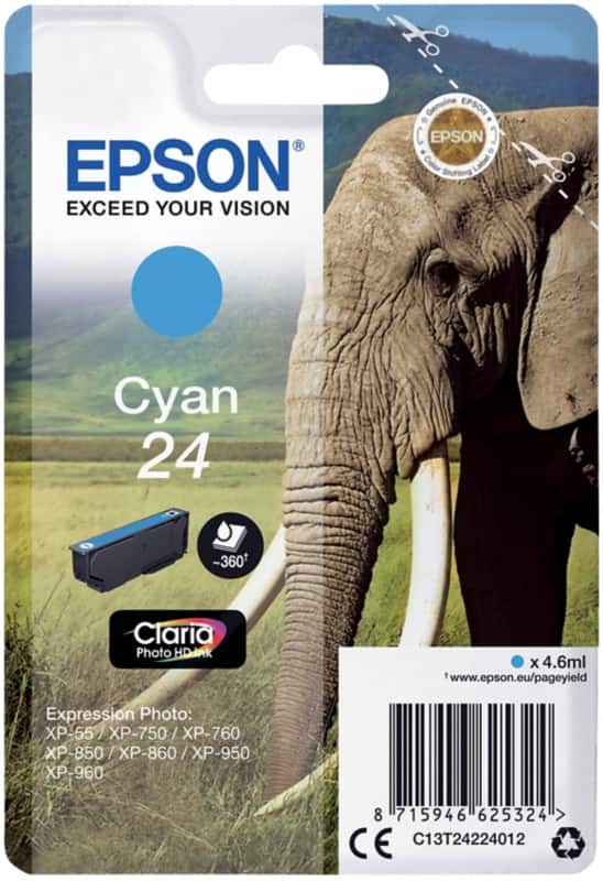 Epson 24 Origineel Tonercartridge C13T24224012 Cyaan