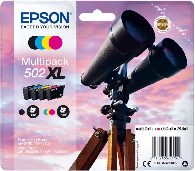 Epson 502XL Origineel Inktcartridge C13T02W64010 Zwart, cyaan, magenta, geel Multipack 4 Stuks