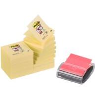 Post-it Super Sticky Z-Notes 76 x 76 mm Kanariegeel Voordeelpak 16 Blokken van 90 Vellen + GRATIS Pro Dispenser Zwart