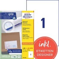 Avery Ultragrip Etiketten 3478-200 Klevend A4 Wit 210 x 297 mm 220 Vellen à 1 Etiketten