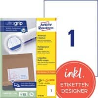 AVERY Zweckform Ultragrip Etiketten 3478-200 Klevend A4 Wit 210 x 297 mm  220 Vellen à 1 Etiketten