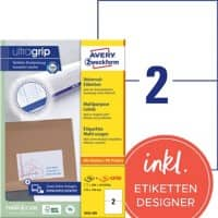 AVERY Zweckform Ultragrip Etiket 3655-200 Ja Speciaal Wit 210 x 148 mm 220 Vellen à 2 Etiketten