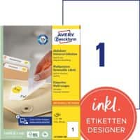 AVERY Zweckform Universele etiketten L4735REV-100 Wit A4 210 x 297 mm 100 Vellen à 1 Etiket