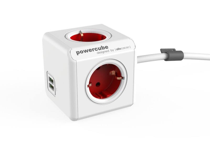 Allocacoc PowerCube Stekkerdoos met 4 contacten en 2 x USB-A 1,5 m Wit, rood
