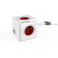 Allocacoc PowerCube Stekkerdoos met 4 contacten en 2 x USB-A 1,5 m Wit, rood